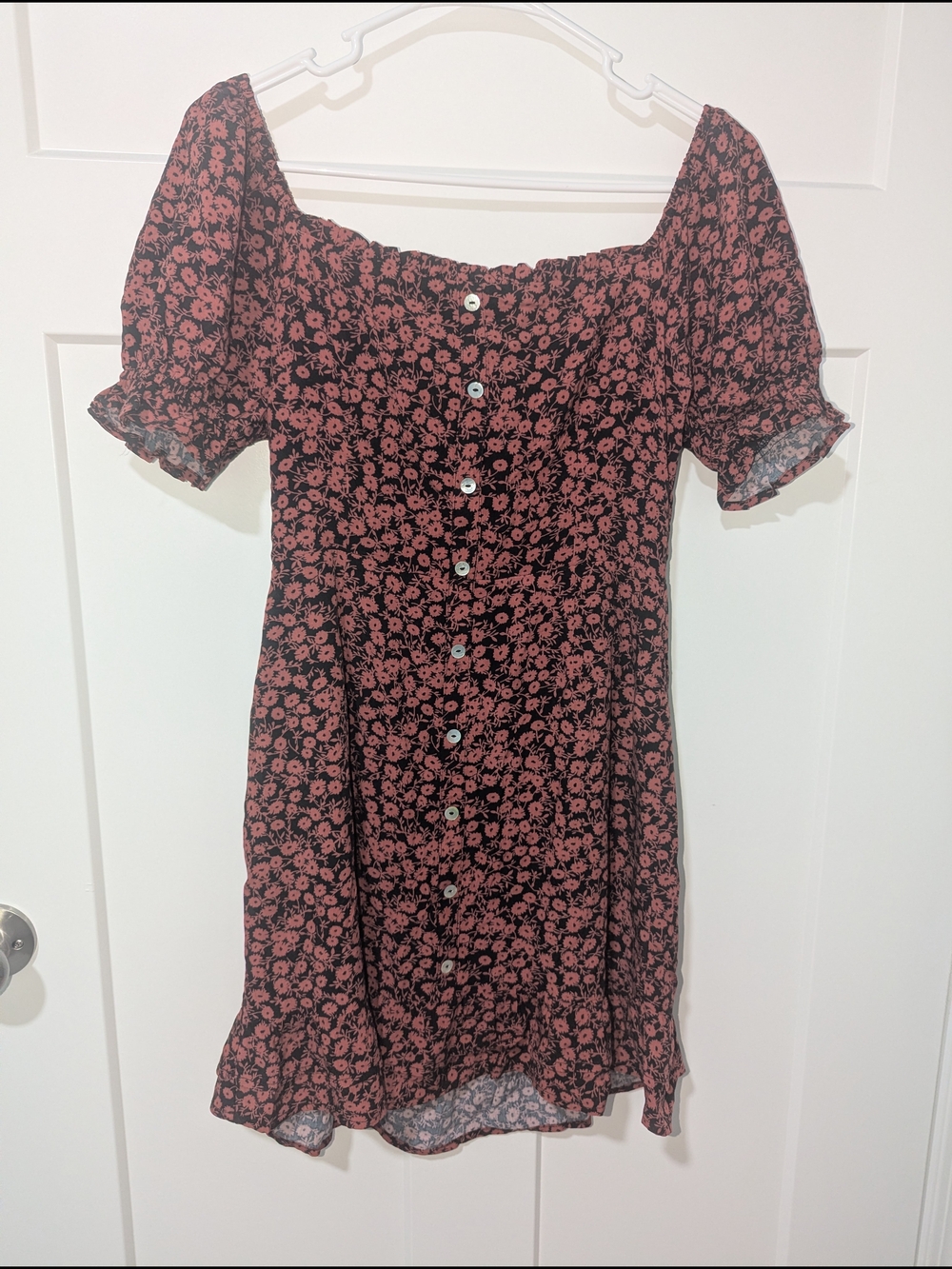 Lost + Wander Black Mini Dress with Mauve Floral Print
